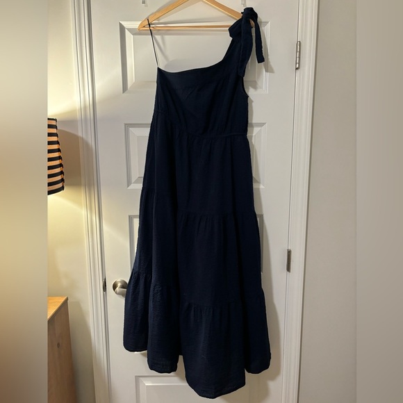 Crown & Ivy One Shoulder MIDI Dress - Navy - Womens Small Preppy Coastal Grandma - Picture 3 of 9